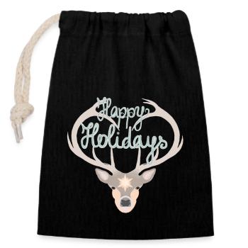 Happy Holidays Deer ! T-Shirt Christmas Gift - Closable cotton gift bag (14x20cm) - black - Front