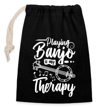 Playing banjo is my therapy - Closable cotton gift bag (14x20cm) - black - Front