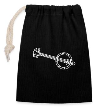 Drawn sketched and painted banjo - Closable cotton gift bag (14x20cm) - black - Front