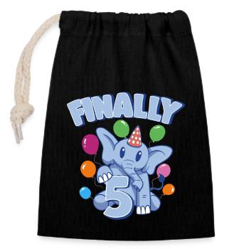 Cute Elephant I'm 5 Pachyderm Birthday Girl - Closable cotton gift bag (14x20cm) - black - Front