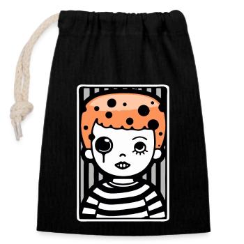 Cheveux roux Cartoon Art Boy en rayures - Sac cadeau en coton avec cordon (14 x 20 cm) - noir - Devant