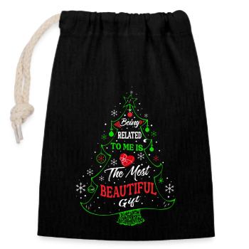 Being Related To Me – Funny Christmas Saying - Closable cotton gift bag (14x20cm) - black - Front