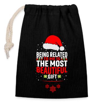Being Related To Me – Funny Christmas Saying - Closable cotton gift bag (14x20cm) - black - Front