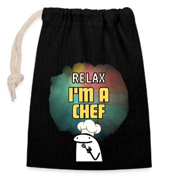 Détendez-vous, je suis un chef | Chef en devenir Cadeau pour Chef - Sac cadeau en coton avec cordon (14 x 20 cm) - noir - Devant