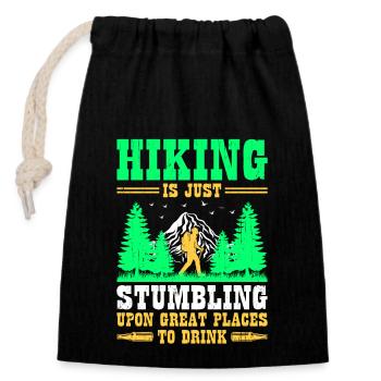 Hiking Hiker Outdoor Mountaineering Nature Trekkin - Closable cotton gift bag (14x20cm) - black - Front