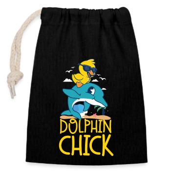 Poulet Dauphin Poussin Dauphin - Sac cadeau en coton avec cordon (14 x 20 cm) - noir - Devant