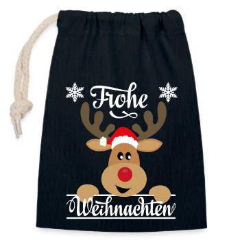 Frohe Weihnachten ein Weihnachtshirsch Rentier - Verschließbarer Geschenkbeutel aus Baumwolle (14x20cm) - Navy - Vorne