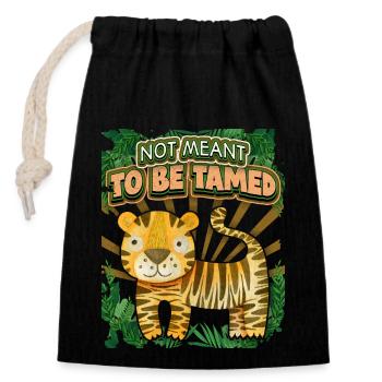 Tigre Kawaii, Tigre De La Jungle, Dicton Drôle - Sac cadeau en coton avec cordon (14 x 20 cm) - noir - Devant