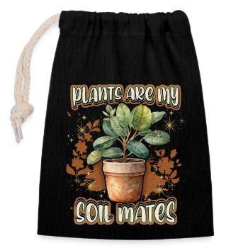 Pot de fleur avec hévéa, drôle de plantes disant - Sac cadeau en coton avec cordon (14 x 20 cm) - noir - Devant