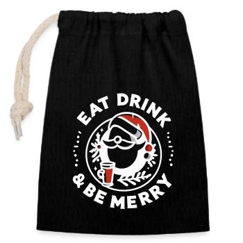 Mangez, buvez et réjouissez-vous - Sac cadeau en coton avec cordon (14 x 20 cm) - noir - Devant