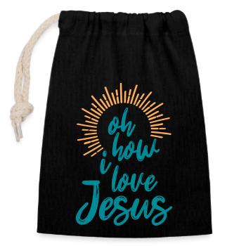 Oh How I Love Jesus Christian Faith Jesus - Closable cotton gift bag (14x20cm) - black - Front