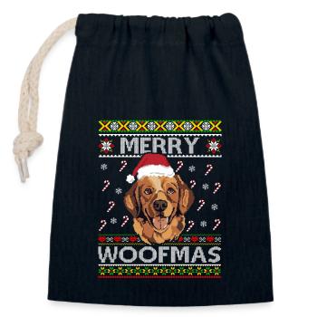 Chien Noël Golden Retriever - Sac cadeau en coton avec cordon (14 x 20 cm) - bleu marine - Devant