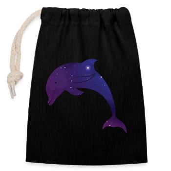 Dolphin Space Galaxy - Verschließbarer Geschenkbeutel aus Baumwolle (14x20cm) - Schwarz - Vorne