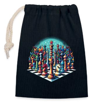 Jeu d’échecs rétro jeu d’échecs cadeau - Sac cadeau en coton avec cordon (14 x 20 cm) - bleu marine - Devant