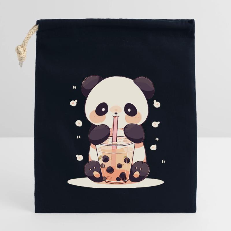 Kawaii Panda Drinks Boba Bubble Tea Chibi Closable cotton gift bag (14x20cm)