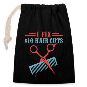 Je répare les coupes de cheveux à 10 $ Coupe de cheveux de de salon de coiffure - Sac cadeau en coton avec cordon (14 x 20 cm) - noir - Devant