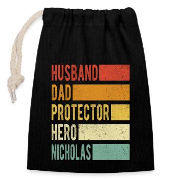 Nicholas Name Dad Gift - Closable cotton gift bag (14x20cm) - black - Front