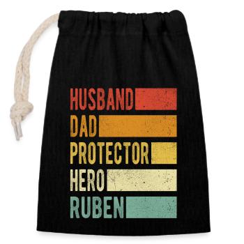 Ruben Name Dad Gift - Closable cotton gift bag (14x20cm) - black - Front