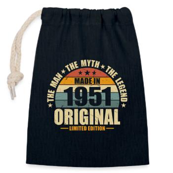 Anniversaire de 1951 - Sac cadeau en coton avec cordon (14 x 20 cm) - bleu marine - Devant