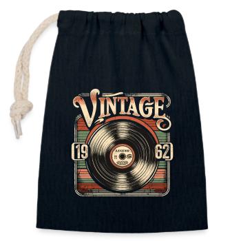Retro Vinyl Vintage Legend 1962 Birthday - Closable cotton gift bag (14x20cm) - navy - Front