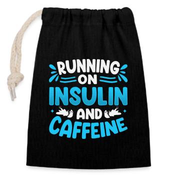 Diabetes Saying - Running On Insulin And Caffeine - Closable cotton gift bag (14x20cm) - black - Front