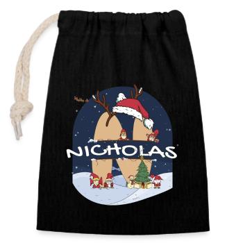 Awesome Nicholas Name w Santa Hat in Xmas Theme - Closable cotton gift bag (14x20cm) - black - Front