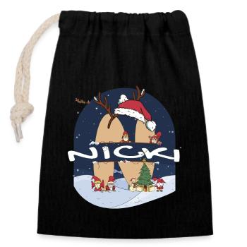 Awesome Nick Name w Santa Hat in Xmas Theme - Closable cotton gift bag (14x20cm) - black - Front