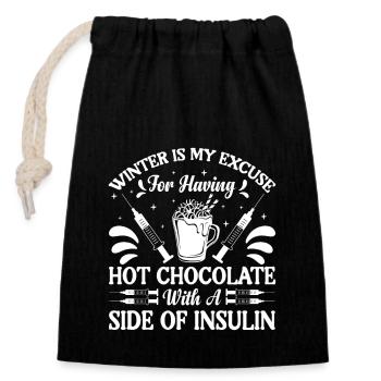 My Excuse for Hot Chocolate - Winter - Closable cotton gift bag (14x20cm) - black - Front