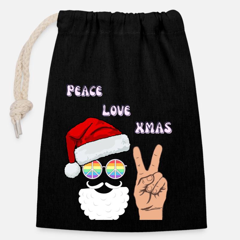 Peace Love Xmas | XMAS - Closable cotton gift bag (14x20cm) - black
