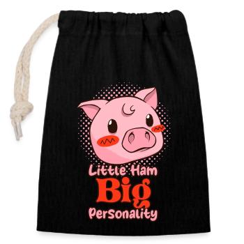 Drôle Mignon Cochon Petit Jambon Grande Personnalité - Sac cadeau en coton avec cordon (14 x 20 cm) - noir - Devant