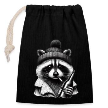 Party Raccoon - Closable cotton gift bag (14x20cm) - black - Front