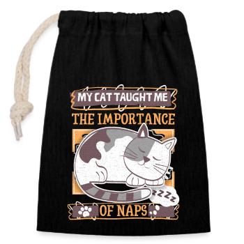 Chat fatigué, dicton drôle, chat de dessin animé qui dort - Sac cadeau en coton avec cordon (14 x 20 cm) - noir - Devant