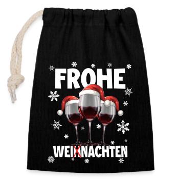 Frohe WEINACHTEN Wein - Verschließbarer Geschenkbeutel aus Baumwolle (14x20cm) - Schwarz - Vorne