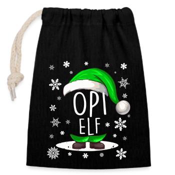 Opi Elf - Verschließbarer Geschenkbeutel aus Baumwolle (14x20cm) - Schwarz - Vorne