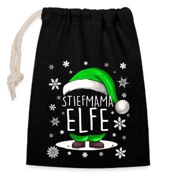 Stiefmama Elf - Verschließbarer Geschenkbeutel aus Baumwolle (14x20cm) - Schwarz - Vorne