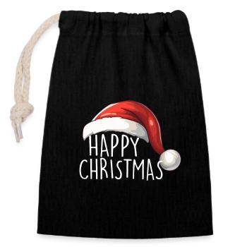 Happy Christmas - Closable cotton gift bag (14x20cm) - black - Front