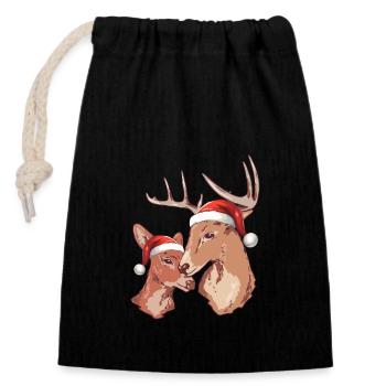 Cute reindeer with santa hat - Closable cotton gift bag (14x20cm) - black - Front