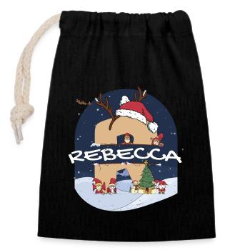 Génial Rebecca nom w chapeau de père Noël dans le thème de Noël - Sac cadeau en coton avec cordon (14 x 20 cm) - noir - Devant