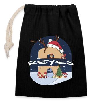 Awesome Reyes Name w Santa Hat in Xmas Theme - Closable cotton gift bag (14x20cm) - black - Front