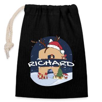 Génial Richard nom w chapeau de père Noël dans le thème de Noël - Sac cadeau en coton avec cordon (14 x 20 cm) - noir - Devant