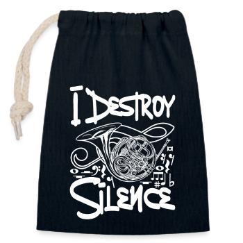Je détruis le silence, je joue du cor - Sac cadeau en coton avec cordon (14 x 20 cm) - bleu marine - Devant