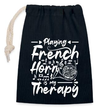 Jouer du cor français, c’est ma thérapie - Sac cadeau en coton avec cordon (14 x 20 cm) - bleu marine - Devant