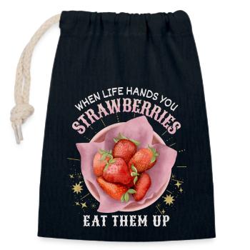 Fraises dicton drôle avec illustration de fraise - Sac cadeau en coton avec cordon (14 x 20 cm) - bleu marine - Devant