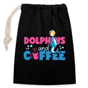 Dolphin Coffee Dolphins And Coffee - Verschließbarer Geschenkbeutel aus Baumwolle (14x20cm) - Schwarz - Vorne
