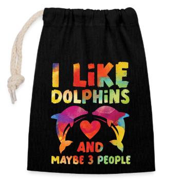 Dolphin Watercolor I Like Dolphins - Closable cotton gift bag (14x20cm) - black - Front
