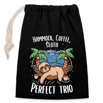 Relaxed coffee enjoyment: sloth style - Closable cotton gift bag (14x20cm) - black - Front