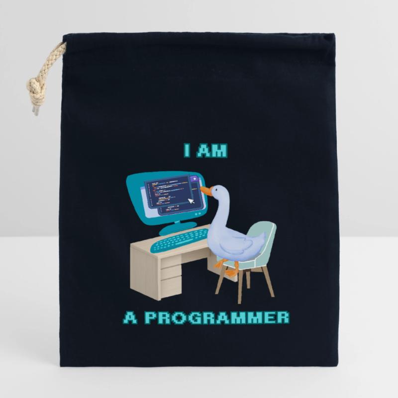 A Programmer Duck, a Fun Design for Programmers Closable cotton gift bag (14x20cm)