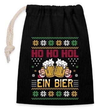 Ho Ho Hol mir ein Bier lustige Weihnachten Sprüche - Verschließbarer Geschenkbeutel aus Baumwolle (14x20cm) - Schwarz - Vorne