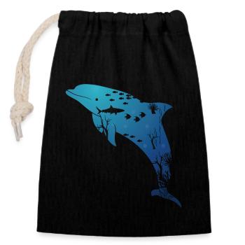 Dolphin Marine Life - Closable cotton gift bag (14x20cm) - black - Front