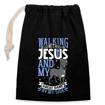 Jesus and Dog - Great Dane - Closable cotton gift bag (14x20cm) - black - Front